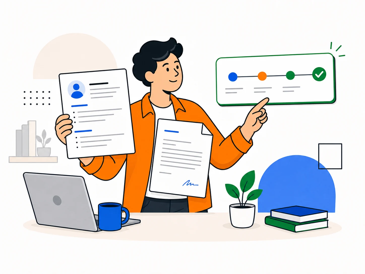 A job seeker preparing a CV, cover letter, and follow-up plan